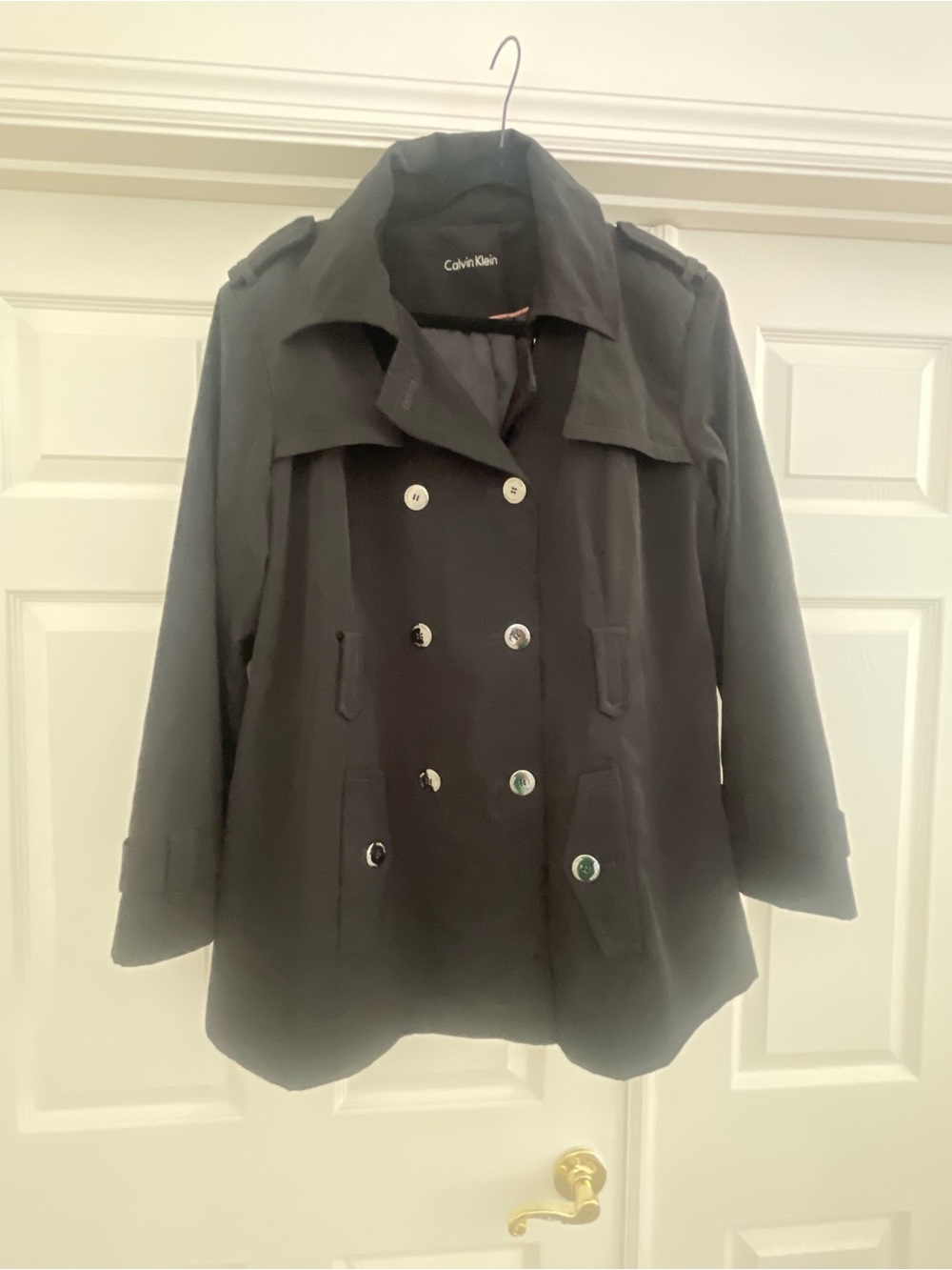 Calvin Klein Black Double-Breasted Short Trench Coat